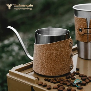 Juego de tazas para acampar al aire libre con cubierta de corcho aislante, cafetera de acero inoxidable para preparar café mocha a mano, caja de regalo. - Product Image 4