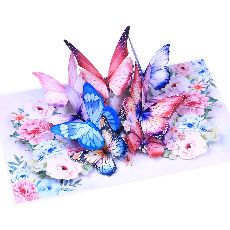 Kartu Ucapan 3D kupu-kupu terbang Semak mawar desain baru Hari Ibu Thanksgiving hadiah pensiun Pop Up Kartu Ucapan daur ulang