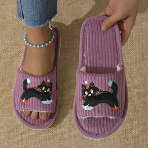 Pantuflas de Moda al por Mayor de Alta Calidad con Suela de EVA y Empeine de Pana para Mujer, Pantuflas Planas Nuevas de Alta Calidad - Product Image 3