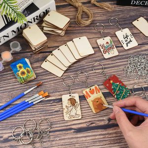 Porte-clés en bois naturel vierge en gros, étiquettes en bois non finies pour le bricolage, l'artisanat, les fêtes de Noël, pendentifs pour clés - Product Image 1