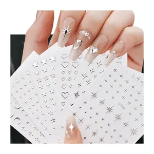 Nieuwe 5d Vloeibare Metalen Zilveren Nagelsticker Maan Ster Liefde Stickers Voor Nail Art