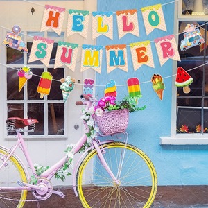 Decoración hawaiana HELLO SUMMER Ice Cream Pull Flag helado donuts decoración de fiesta de verano latte - Product Image 4