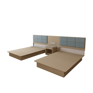 Custom 3 Star Hotel Bedroom Furniture Set King Queen Wooden Platform Bed Frame with Upholstered <b>Headboard</b> Wall <b>Panel</b> Nightstands - Product Image 2