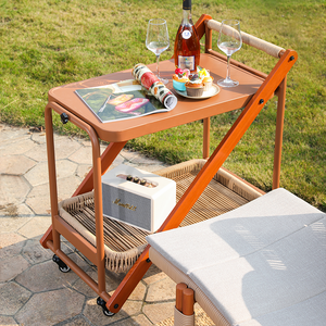 पैटियो रोलिंग बार कार्ट बहु-उद्देश्य सेवारत ट्रॉली साइड टेबल धातु भोजन लिविंग रूम हल्के डिजाइन आसान गतिशीलता - Product Image 2