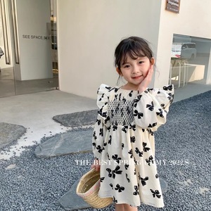 Robe en coton imprimé floral pour bébé et enfant, style coréen, beige, manches bouffantes, broderie sur la poitrine, robes pour enfants - Product Image 3