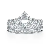 Новый 2022 для женщин Корона Полный алмазный циркон кольца 925 стерлингового серебра в форме сердца драгоценные камни ювелирное изделие, кольца для женщин