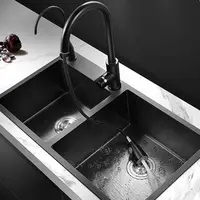 الحديثة تصميم تخصيص سطح الفولاذ المقاوم للصدأ الذهب الأسود مزدوجة عاء حوض منزلي الصنع أحواض مطبخ