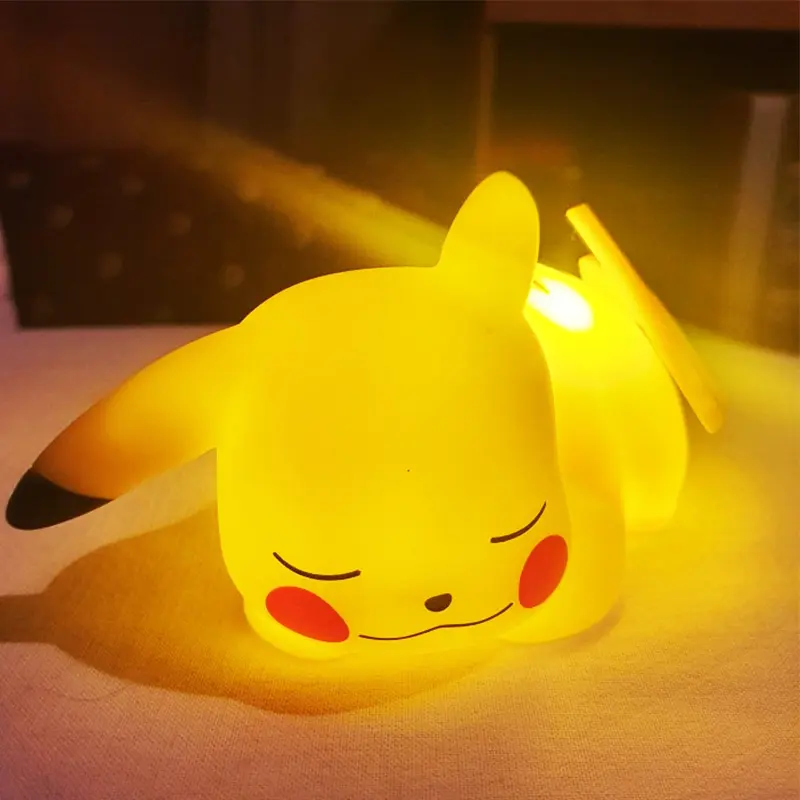 Pikachu Bedroom Night Light Environmental Vinyl Bedside Lamp Children Accompanying Luminous Pokemon Toys Gifts