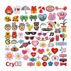 Etiqueta Bordada de Oso de Dibujos Animados Cortada a Mano para Prendas, Adhesivo de Tela de Poliéster, Etiqueta Bordada de Caramelo Estrella Pequeña, Conejo Rosa - Product Image 1