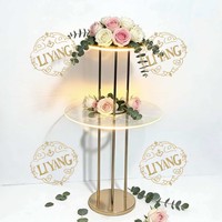 Support à gâteau en acrylique et fer à deux niveaux, décoration florale, centre de table de mariage, support à fleurs en métal DIY