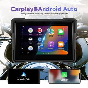 Podofo Autoradio portable 5 pouces pour moto avec DVR, Carplay sans fil, Android Auto, caméra avant et arrière, détection de pression - Product Image 2