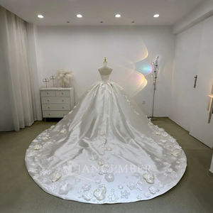 Vestido de Novia de Lujo en Satén, Largo hasta el Suelo, con Apliques Bordados, Estilo Vintage, Flores 3D, Cola de Capilla, Estilo Princesa, Lsjj43 - Product Image 2