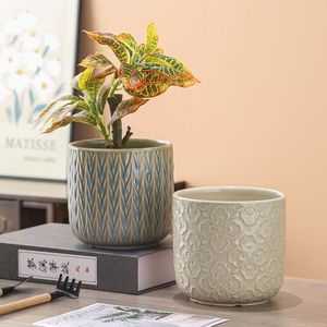 Pots de fleurs ronds en céramique émaillée, écologiques et minimalistes, motifs floraux, trou de drainage, <span class=keywords><strong>petit</strong></span> ensemble, légers, durables, pour le <span class=keywords><strong>jardin</strong></span> - Product Image 6