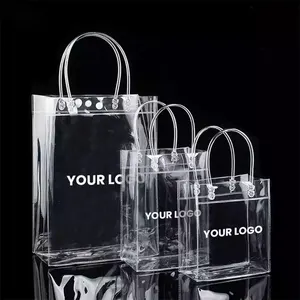 Saco transparente de pvc para cosméticos, sacola para viagens, logotipo personalizado, transparente, grande, bolsa para presentes, 2023