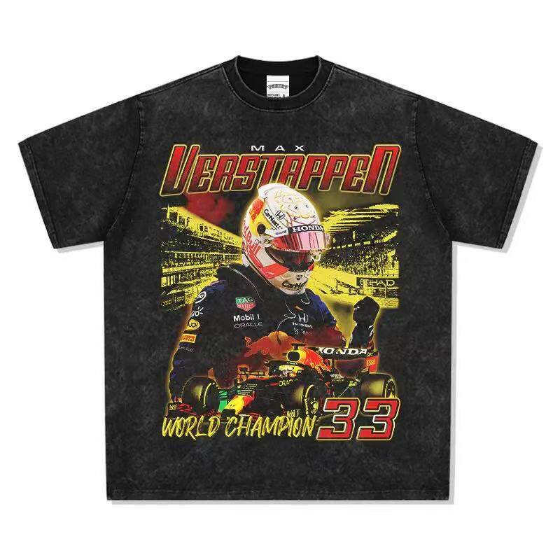 Verstappen - Camiseta negra de manga corta, lavada 3 veces.