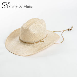 100% chapeau de <span class=keywords><strong>Cowboy</strong></span> à large bord en sisal naturel avec <span class=keywords><strong>ficelle</strong></span> de <span class=keywords><strong>cravate</strong></span> chapeau de paille naturel tissé à la main pour l'été chapeau de paille de plage en plein air - Product Image 1