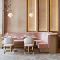 Table et chaises de café, restaurant, salon de thé, meubles modernes et élégants, table carrée en bois rose, demi-cercle, banquette