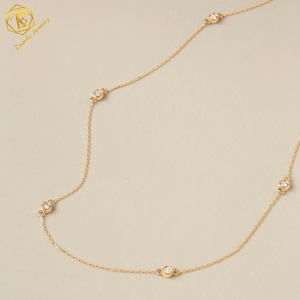 5 Stones 18Inch Necklace 3MM Round Moissanite Necklace for Ladies Moissanite Diamond 14K 18K <strong>Gold</strong> Necklace Graduation Gift - Product Image 1