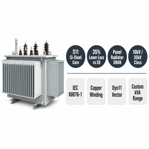 Transformateur de puissance immergé dans l'huile Wanbo-488 S11 à faible perte, avec noyau en acier silicé orienté dans les grains et enroulement en cuivre ONAN, 10kV 35kV - Product Image 2