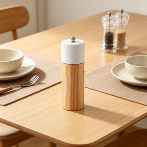 เครื่องบดเกลือและพริกไทยทรงกระบอกไม้บีชพร้อมฝาปิดสแตนเลสสำหรับครัว - Product Image 4