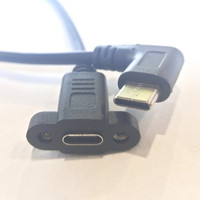 Kabel Adaptor USB 2.0/3.0 Tipe-C Male ke USB C Micro B Sudut Kanan Panjang 0.3m Female Screw Panel Mount