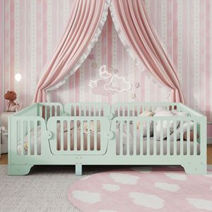 Cama infantil de madera maciza color verde menta con barandilla completa, cama de suelo, muebles duraderos para dormitorio infantil - Product Image 2
