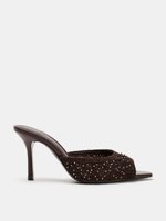 ZA2026 Nouvelle collection Printemps-Été – Sandales mules à talon haut pour femme, en cuir véritable marron, à bout ouvert, avec tissu incrusté effet lumineux