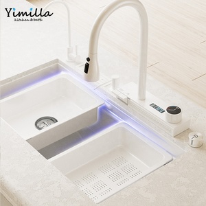 Fregadero <span class=keywords><strong>de</strong></span> Cocina Multifuncional Inteligente <span class=keywords><strong>de</strong></span> Acero Inoxidable Blanco <span class=keywords><strong>de</strong></span> Lujo con Grifo Extraíble Giratorio para Agua Pura - Product Image 2