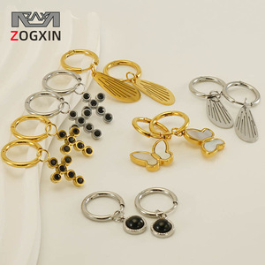 Zogxin Stainless Steel Cuff Earrings Cross Butterfly Hollow Design Gold Silver For Women Fashion Jewelry - Product Image 1