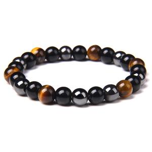 <span class=keywords><strong>Hématite</strong></span> Naturelle Obsidienne Noire Oeil de Tigre Pierre Bracelet Vintage Triple Protection pour Fête de Mariage ou Cadeau - Product Image 5