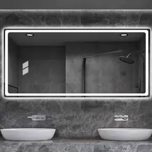 مرآة إلكترونية عصرية مضادة للضباب بمصابيح LED، مرآة ذكية، مرايا حمام مربعة بدون إطار من الجهات المصنعة