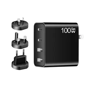 100W 4 Ports GaN Fast Charger a+c pd port Power EU US UK Plug Wall Charger for cell Phones Laptops Tablets