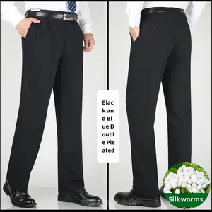 <span class=keywords><strong>Pantalones</strong></span> Casuales Transpirables de Seda de Morera con Doble Pliegue <span class=keywords><strong>para</strong></span> <span class=keywords><strong>Hombre</strong></span>, Tallas Grandes, <span class=keywords><strong>para</strong></span> Hombres de Mediana Edad y Mayores, Formales de Negocios, de Alta Gama - Product Image 4