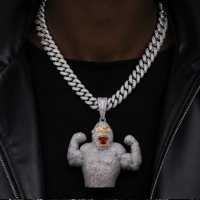 Colgante de Gorila 3D Personalizado con Incrustaciones de Moissanita en Plata de Ley 925, Estilo Hip Hop para Hombre, para Streetwear, Fiestas, Música Rap y Videos