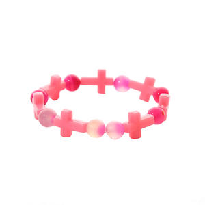 Pulsera De Rosario hecha a mano, pulsera cruzada elástica, cuentas acrílicas coloridas, oración de los santos católicos, pulseras religiosas de Jesús - Product Image 5