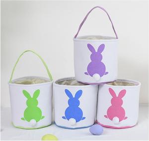 Cesta de caza de huevos de conejito de Pascua con asa, bolsas de regalo de lona, cubos de cola esponjosa de conejo para decoraciones de fiesta para niños - Product Image 2
