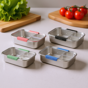 Smash Stainless Steel <b>Lunch</b> <b>Box</b> 4 Pack With Dividers For Meal Prep And Storage - Product Image 3