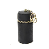 Pochette de rangement cylindrique en cuir véritable, mini pochette à rouge à lèvres ouverte, porte-clés, petite pochette pour pièces de monnaie, étui organisateur pour écouteurs, unisexe, usage quotidien