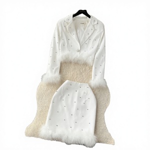 Women's Two-Piece High-End Sexy & Club Solid Beading <b>Sequined</b> Plain Dyed Midi Skirt Suit Skinny Fit Spandex/Polyester - Product Image 2