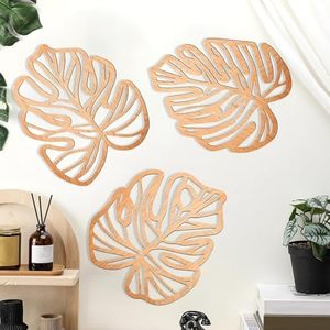3 pièces Vintage feuille tropicale Art mural écologique en bois feuilles de palmier Plaque pour salon <span class=keywords><strong>chambre</strong></span> plante décoration murale - Product Image 5