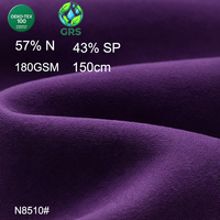 Tissu jersey tricoté à la chaîne certifié GRS 180 GSM 150 cm, 57 % nylon recyclé, 43 % élasthanne, brossé, respirant pour sous-vêtements et caleçons