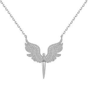 Dylam 2024 Wholesale New Design S925 Cz Zircon Angel Wings Pendant Necklace 18K Gold Plated Chain Necklaces For Ladies Women