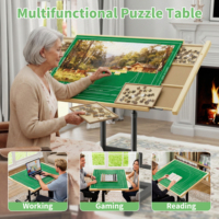 Table de puzzle en bois 1500 pièces avec poignée à manivelle, hauteur réglable, 7 angles, 6 plateaux, roulettes et couvercle, poste de travail 2-en-1