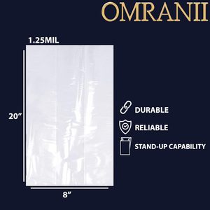 Omrani Clear Gusseted <b>Bags</b> 8 X 4 X 20 Inches 1.25Mil LDPE Food Grade 100 Count For Packaging Storage Display - Product Image 2