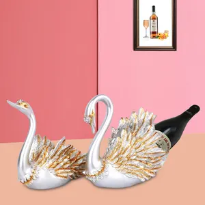 Conjunto de estatuillas creativas para amantes de los Swan, set de 2 piezas de decoración, estatua de resina, esculturas, soporte para botella de vino de cisne, ornamento para parejas
