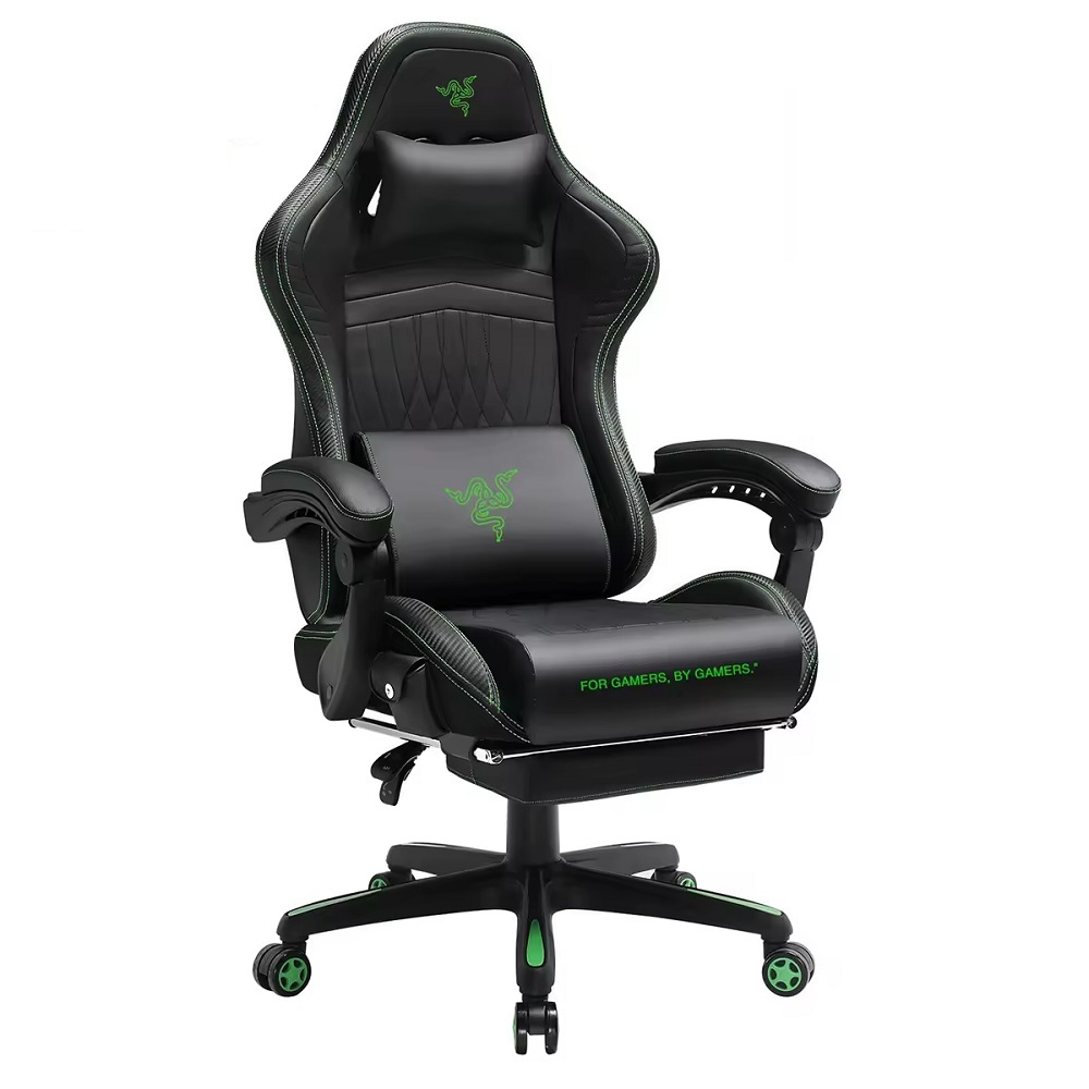 ブラックグリーンゲーミングチェアOEMマッサージピロー新羅ゲーマー 