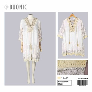 Buonic Vestido playero de verano para mujer, túnica informal para traje de baño, 52x90 cm, color beige y blanco - Product Image 3