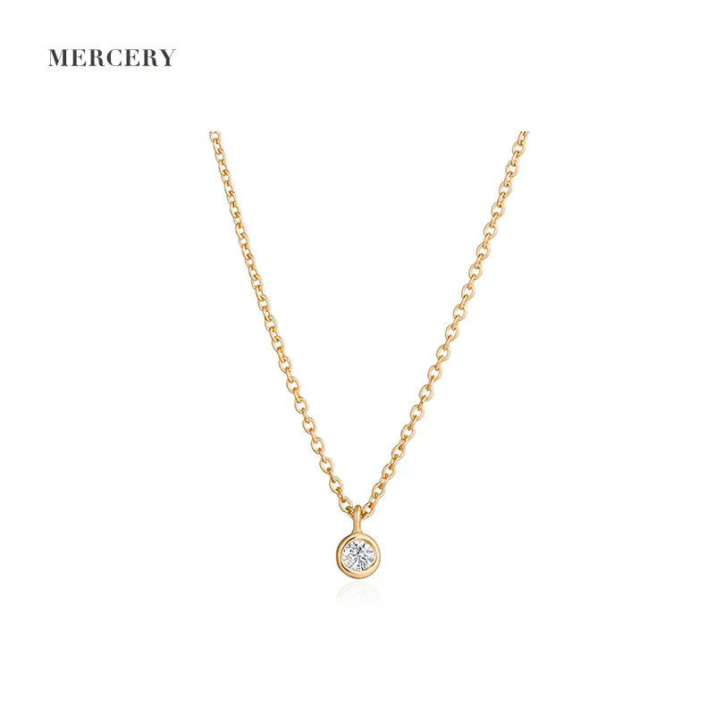 Mercery takı marka Logo 14K katı altın kolye bayanlar kolye lüks moda kolye ile yapılan gerçek altın beyaz elmas