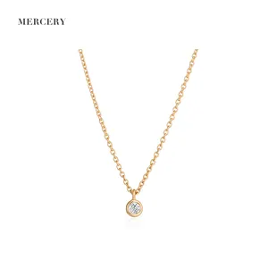 Mercery Jewelry Brand Logo 14K Solid Gold Pendant Ladies Necklaces Luxury Fashion Necklace Made With Real Gold White Diamond