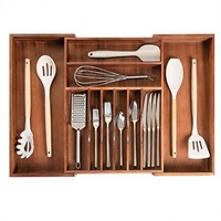 Organisateur de tiroir pour couverts, réglable, extensible, portable, séparateurs de tiroir en acacia |   Accessoires de cuisine de qualité professionnelle, conformes aux normes alimentaires